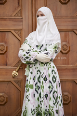 Inaya Green & White Print Three Piece Top Dress & Wide Pants Set With Belt