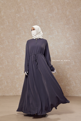 Steel Grey Salam 3 Belted Abaya Dress - Front Zipper & Zipper Sleeves - Nida