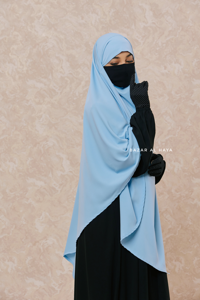 Mubarak Long Diamond Khimar In Baby Blue - Nida Extra Long