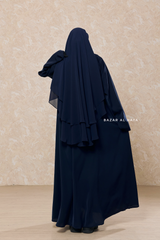 Navy Blue Intisar - Comfy Style Open Zipper - Silk Crepe