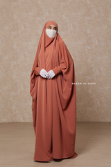 Peach Sarah One Piece Jilbab - Zipper Sleeves - Silk Crepe