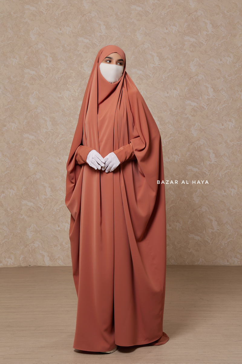 Peach Sarah One Piece Jilbab - Zipper Sleeves - Silk Crepe