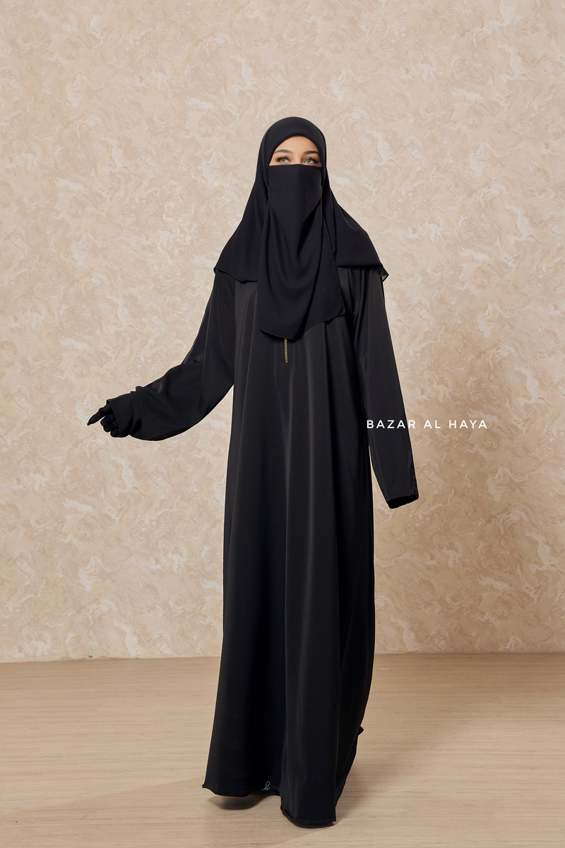 Intisar Black - Comfy Style Open Zipper - Silk Crepe L Intisar Black - Comfy Style Open Zipper - Silk Crepe L