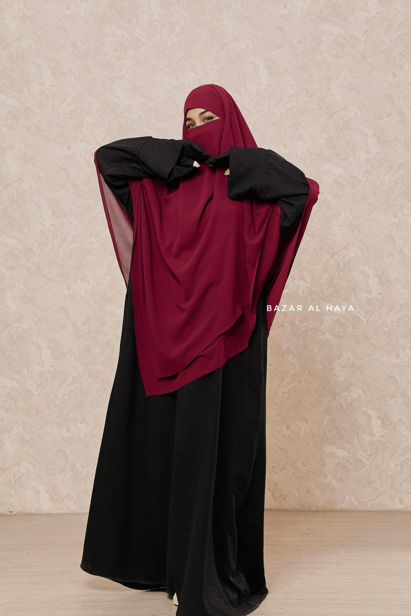 Maroon Pari Two Layered Diamond Khimar - Crepe Chiffon