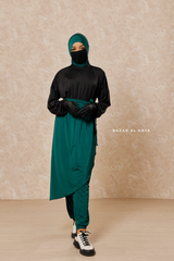 Emerald Black Modest Swimwear 4 Piece Set With Swimdress, Khimar, & Pants - Comfort Swimsuit