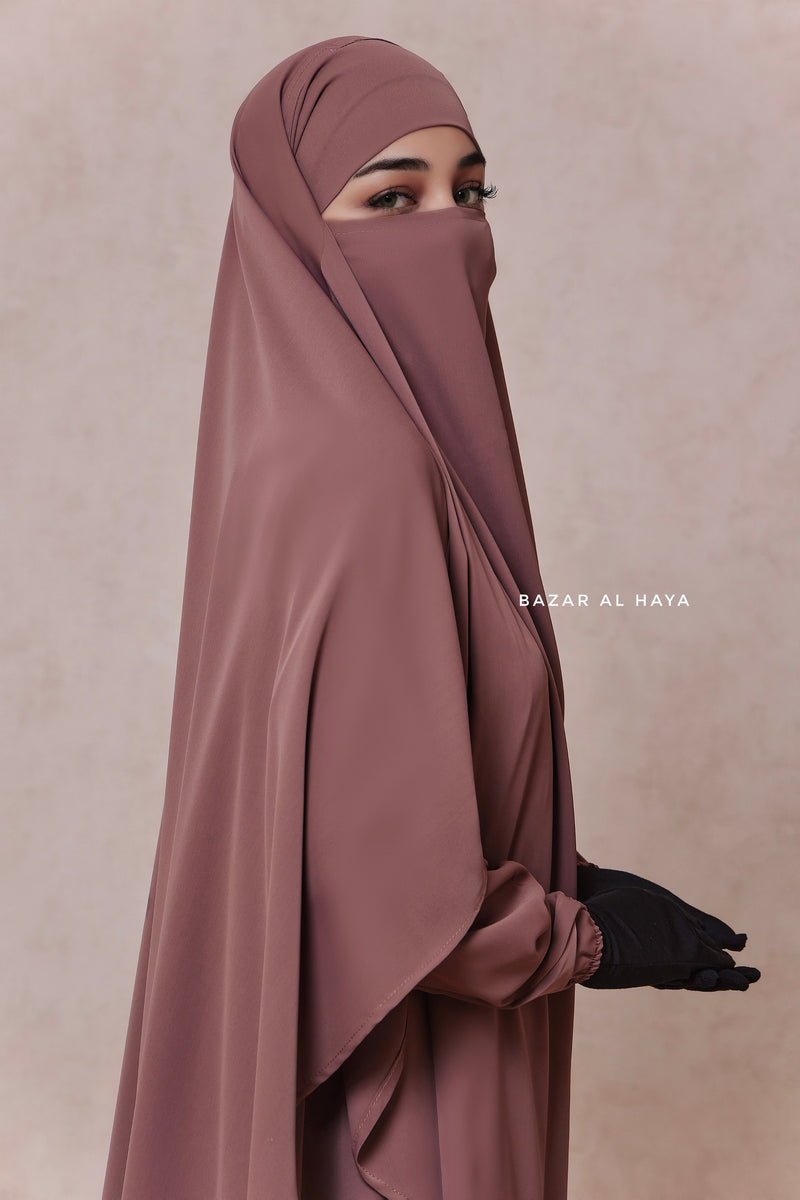 Taupe Rose Salam 2 Abaya & Mubarak Khimar Maxi Set - Nida