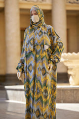 Yellow Print Prayer / Salah Dress 2 - Super Breathable In 100% Cotton