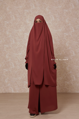 Red-Orange Jahida Two Piece Jilbab With Loose Pants Set - Skirt-Style Shalwar