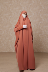 Peach Sarah One Piece Jilbab - Zipper Sleeves - Silk Crepe