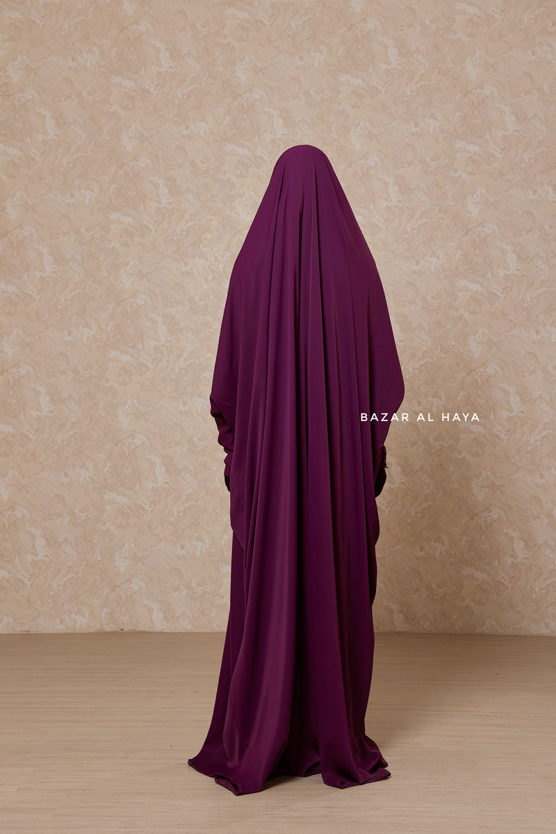 Purple Sarah One Piece Jilbab - Zipper Sleeves - Silk Crepe