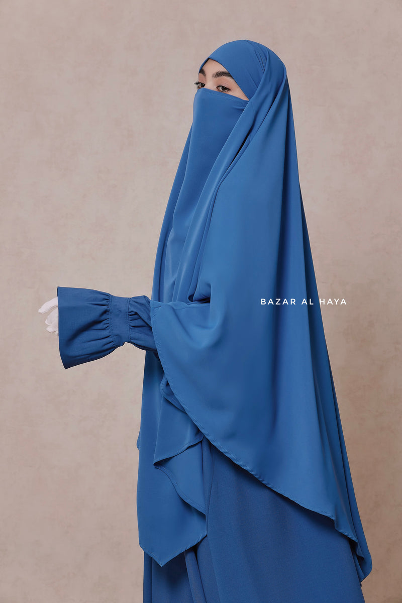 Steel Blue Mubarak Diamond Khimar - Nida Extra Long