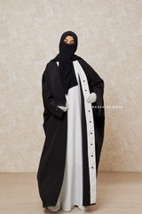 Black Falak Classic Loose Fit Abaya Coat With Scarf - Pockets & Zippers