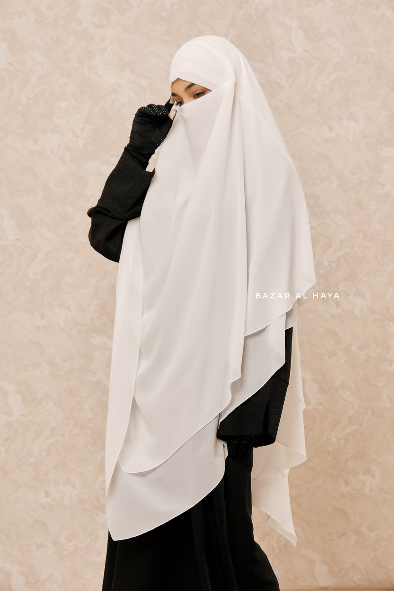 Ivory Pari Two Layered Maxi Diamond Khimar - Crepe Chiffon