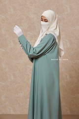 Rania Mint Abaya Dress Half-Placket Button Front & Sleeve - Mediumweight Soft Crepe Cotton