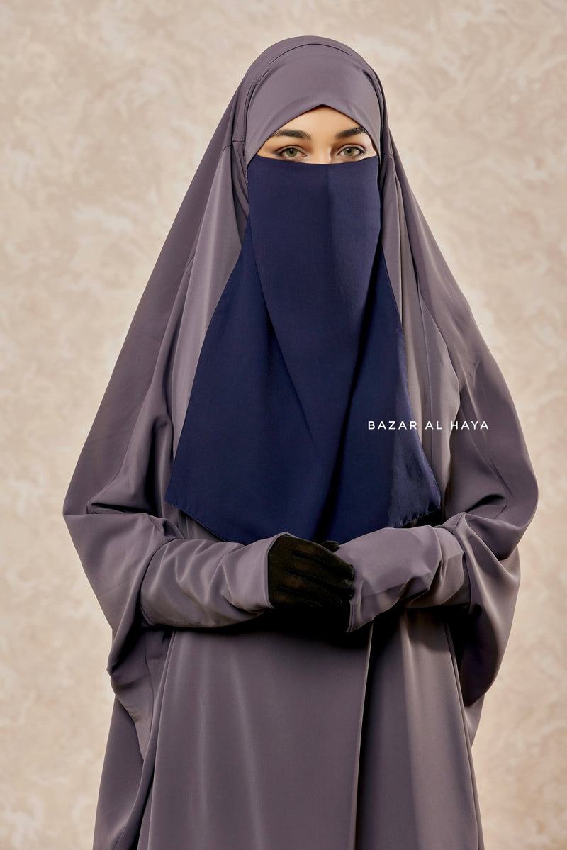 Dark Blue Single Half Niqab - Super Breathable Veil