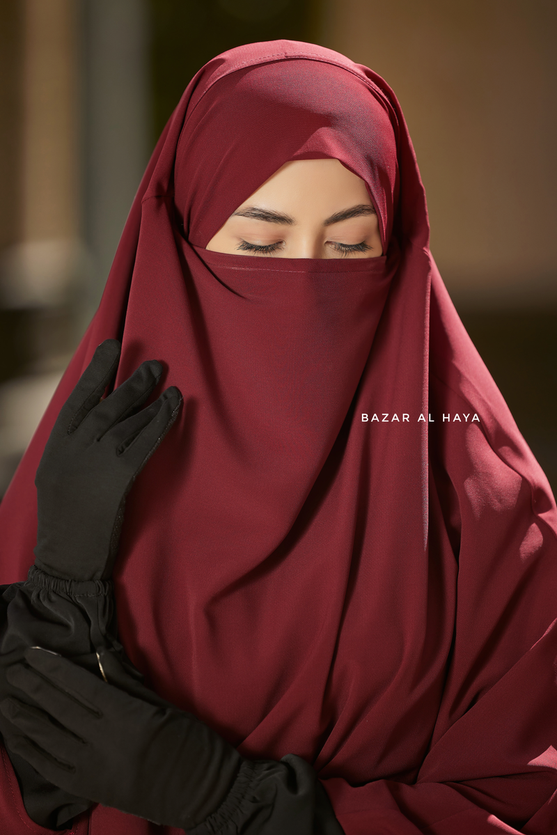 Safiyya Maroon Sleeveless Khimar - Soft Crepe Extra Long
