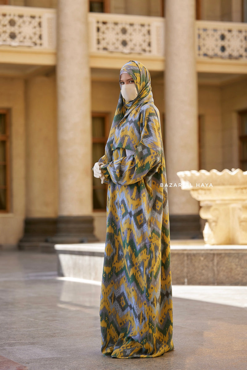 Yellow Print Prayer / Salah Dress 2 - Super Breathable In 100% Cotton