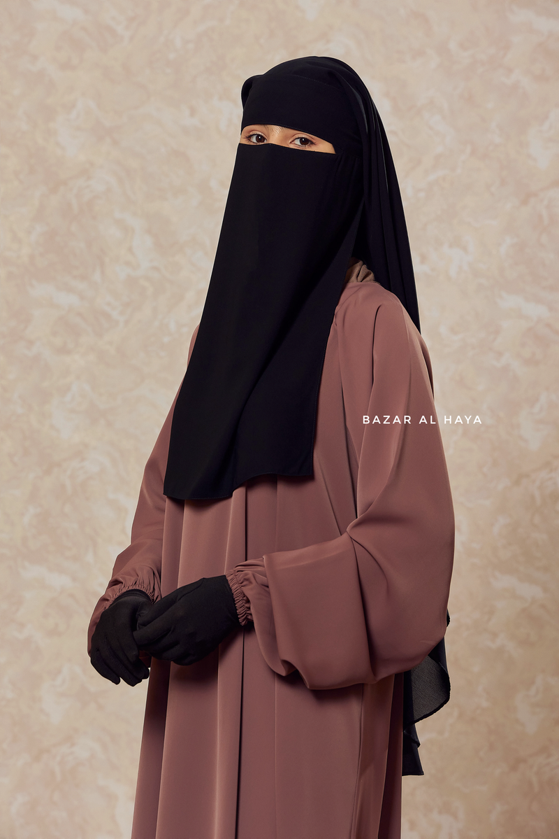 Black Two Layer Niqab - Premium Wool Chiffon - Medium