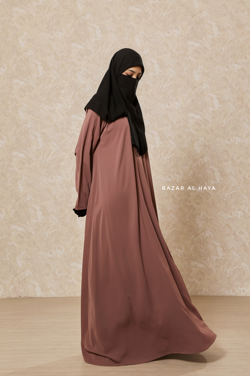 Taupe Rose Intisar Abaya - Comfy Style Open Zipper - Silk Crepe