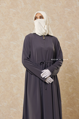 Steel Grey Salam 3 Belted Abaya Dress - Front Zipper & Zipper Sleeves - Nida