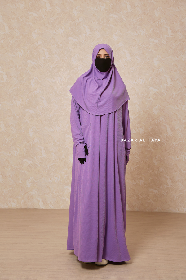 Lavender Khawla Premium Corduroy Cotton Two Piece Prayer Dress - Abaya & Khimar