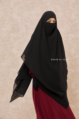 Black Pari Two Layered Maxi Diamond Khimar - Crepe Chiffon