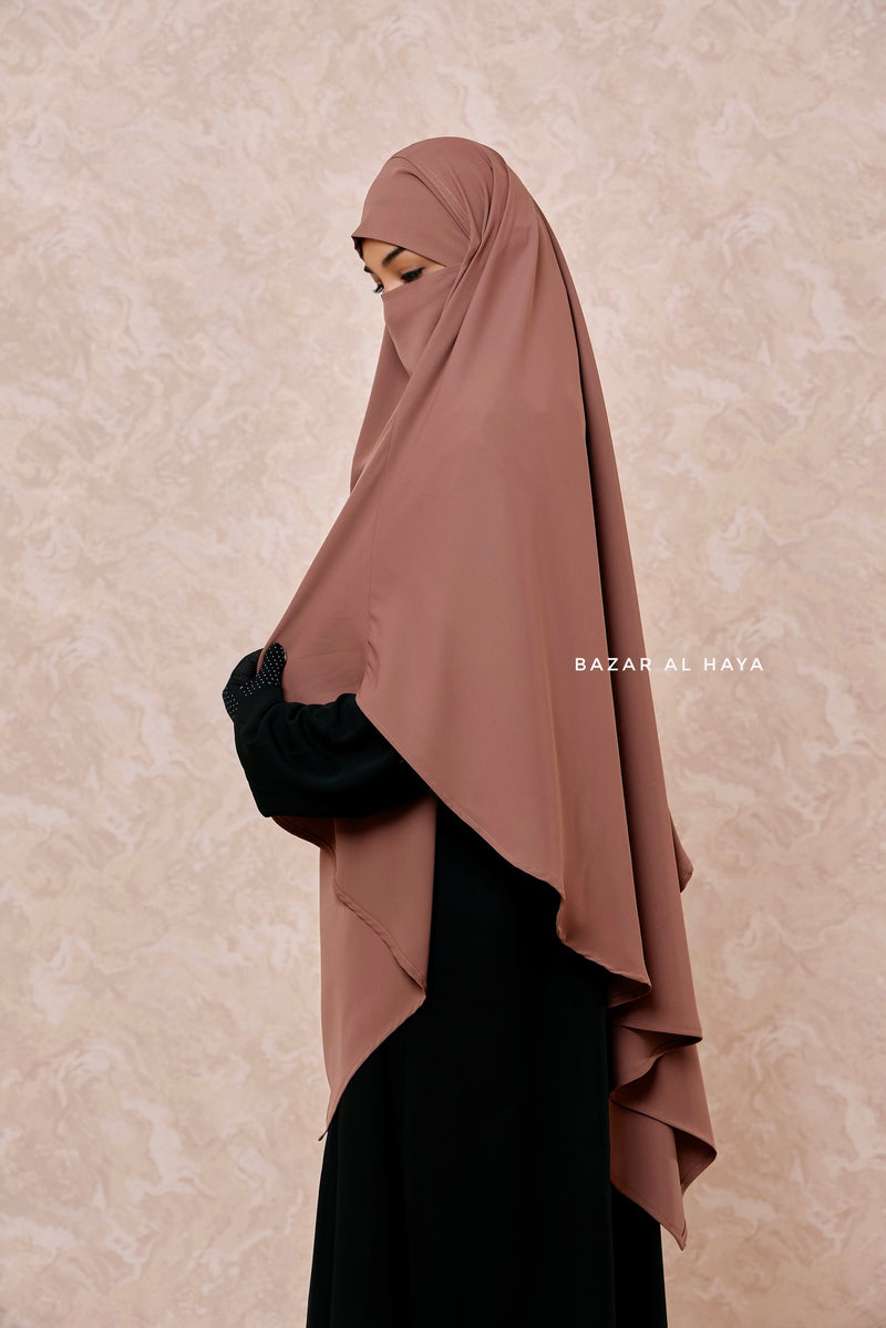 Taupe Rose Long Mubarak Diamond Khimar - Nida Extra Long