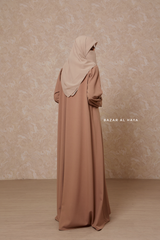 Rania Sepia Tan Abaya Dress Half-Placket Button Front & Sleeve - Mediumweight Soft Crepe Cotton