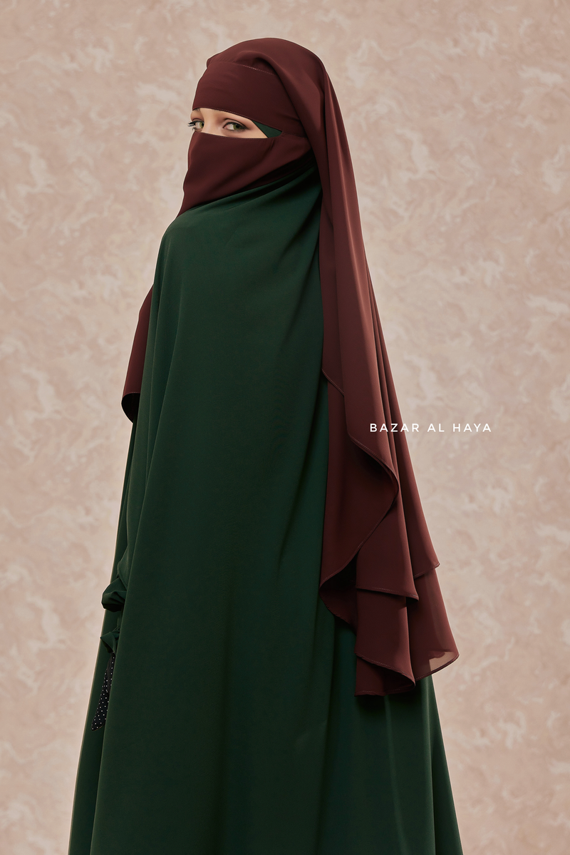 Brown Two Layer Niqab - Premium Wool Chiffon - Medium