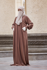 Layla Coffee Abaya - 100% Cotton Summer Relaxed Fit Dress With Pockets