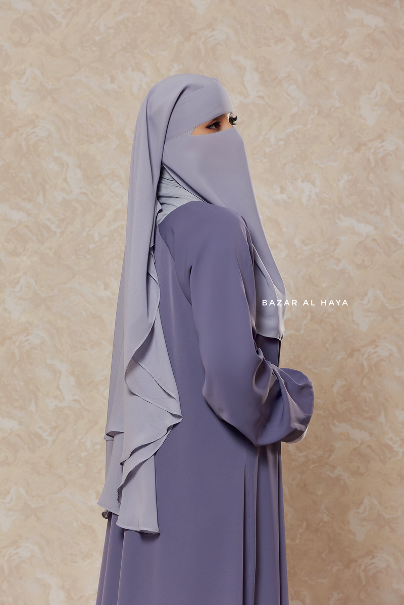Silver Two Layer Niqab - Premium Wool Chiffon - Medium