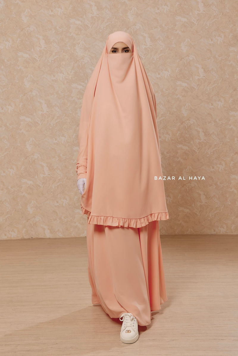 Peach Ibadah Two-piece Jilbab with Skirt, Haj, Umrah Garment & Prayer Set