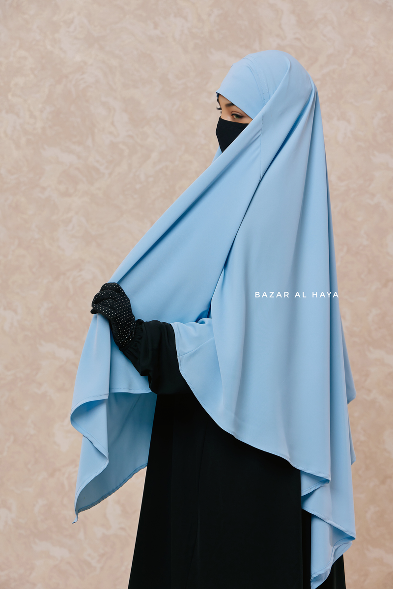 Mubarak Long Diamond Khimar In Baby Blue - Nida Extra Long