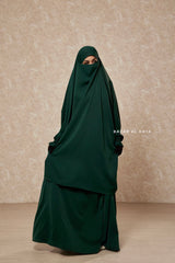 Green Emerald  Hoor - Two Piece Jilbab With Skirt- Long & Loose