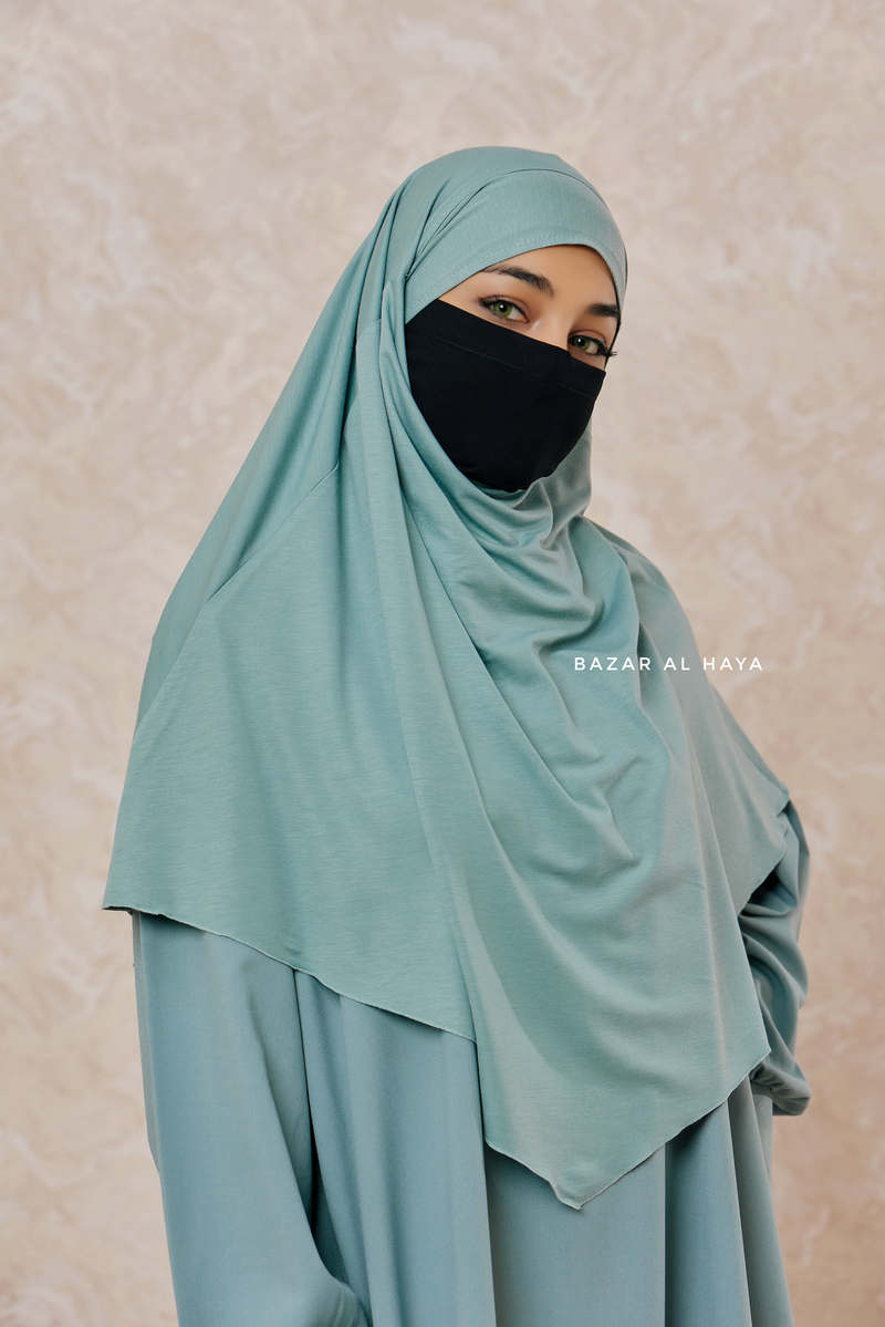 Mint Cotton Eliza Short Triangle Diamond Khimar - Soft Breathable Cotton