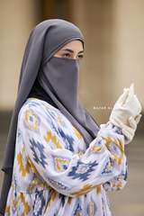 Sadia White/Yellow Print Dress - 100% Cotton Summer Tiered Abaya - Front Zipper