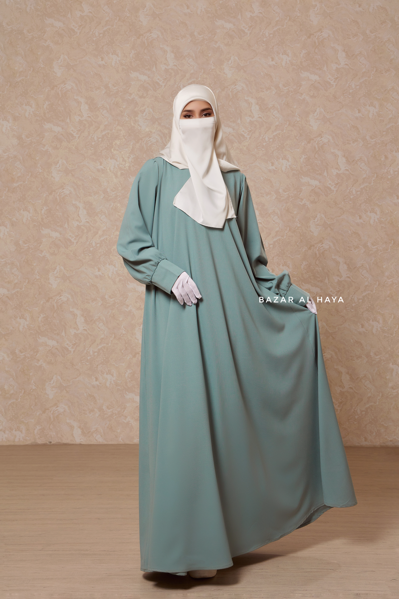 Rania Abaya Dress Half-Placket Button Front & Sleeve - Mediumweight Soft Crepe Cotton