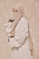 Two Layered Creme Beige Snap Scarf, Khimar, Cape - Super Soft - 3 in 1