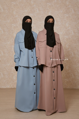 Durrah Two Piece Buttoned Decor Top & Skirt Set In Cotton