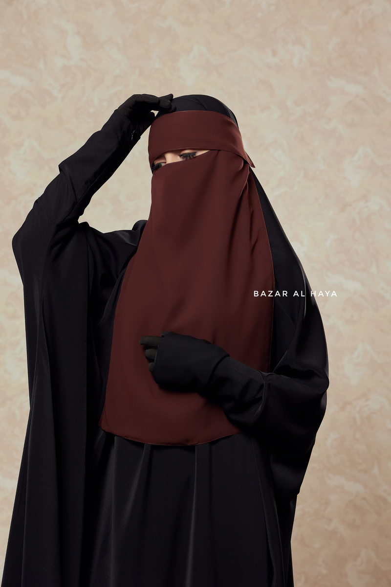 Flap Brown Single Niqab - Super Breathable Veil - Large