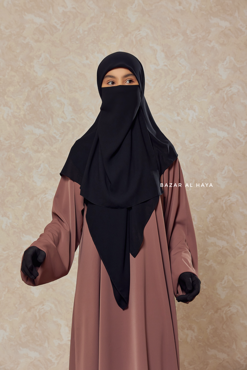 Black Square Scarf With Half Niqab Set - Super Breathable - Medium