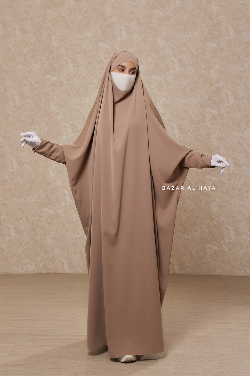 Mocha Sarah One Piece Jilbab - Zipper Sleeves - Silk Crepe