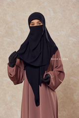 Black Square Scarf With Half Niqab Set - Super Breathable - Medium