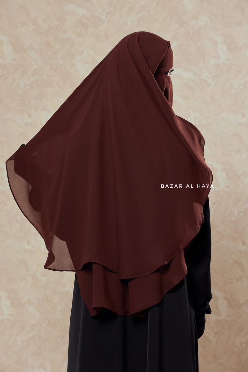 Brown Two Layer Niqab - Premium Wool Chiffon - Medium