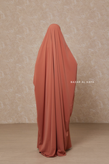 Peach Sarah One Piece Jilbab - Zipper Sleeves - Silk Crepe