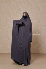 Steel Grey Sarah One Piece Jilbab - Zipper Sleeves - Silk Crepe