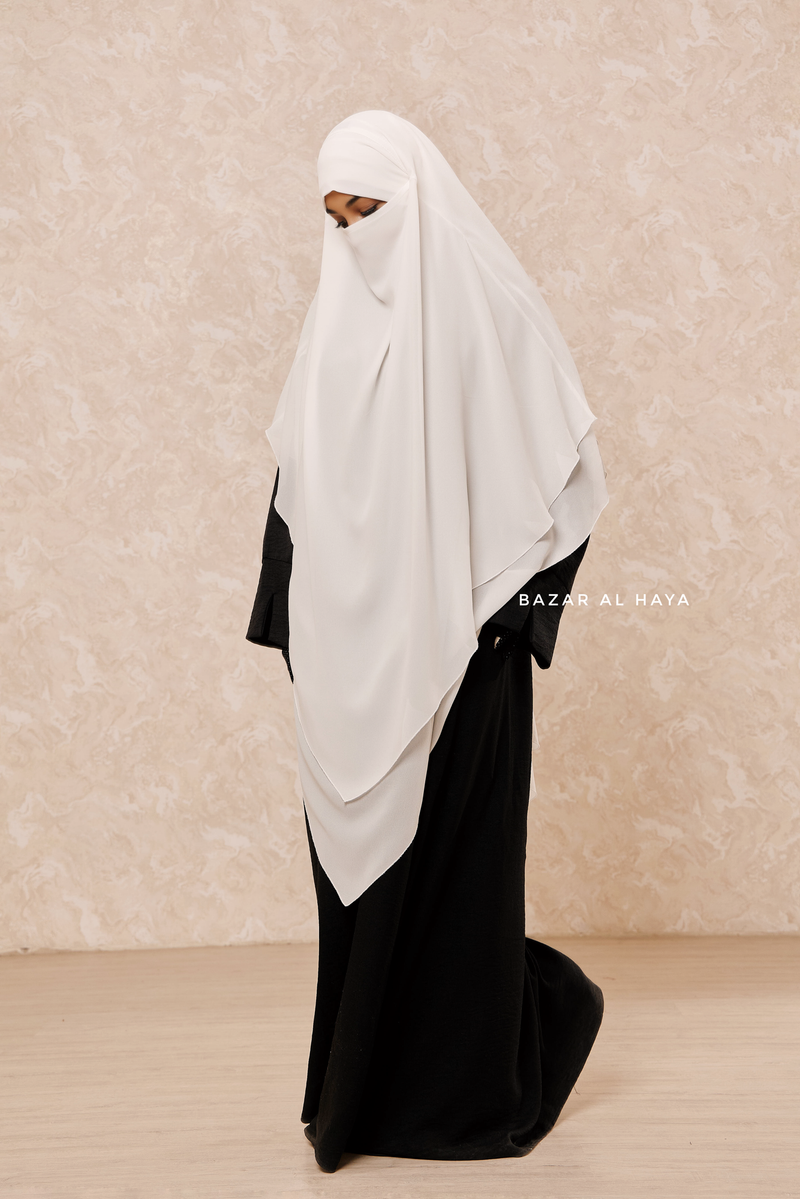 Ivory Pari Two Layered Maxi Diamond Khimar - Crepe Chiffon