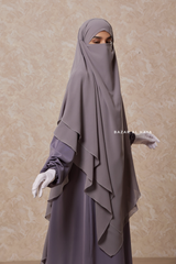 Silver Pari Layered Khimar & Salam 2 Abaya Two Piece Set