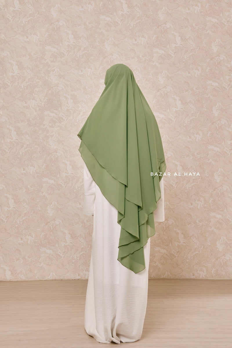 Olive Pari Two Layered Maxi Diamond Khimar - Crepe Chiffon