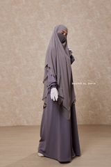 Silver Pari Layered Khimar & Salam 2 Abaya Two Piece Set